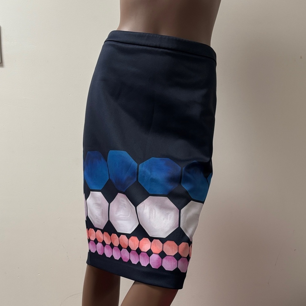 Ted Baker London Jaidey Mosaic geometric print pencil skirt blue pink US 6